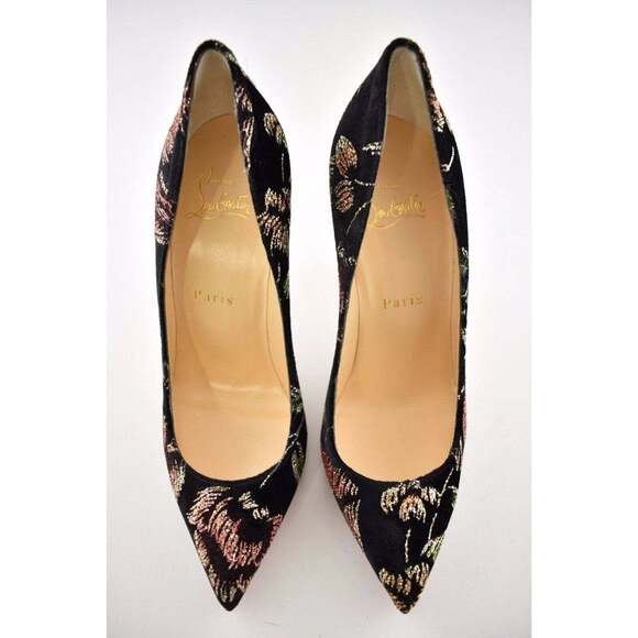 Christian Louboutin Pigalle Follies 100 Black Velvet Red Glitter Heel Pump 38.5 - Picture 7 of 12